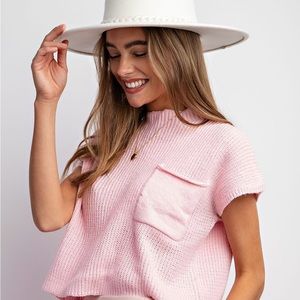 Light Pink Ribbed Short Sleeve Sweater
